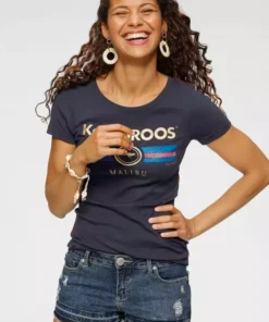 KangaROOS T-Shirt mit Label Metallic Print Hellgrau-meliert, T&uuml;rkis, Schwarz, Marine -KangaROOS Verkaufsladen 36264504