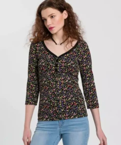 KangaROOS 3/4-Arm-Shirt mit minimalistischem Blumen allover-print - NEUE KOLLEKTION Wollweiß-bunt-geblümt, Schwarz-bunt-geblümt