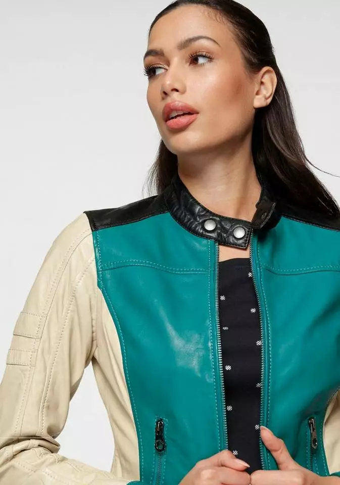 KangaROOS Lederjacke mit farbigen Streifendetails Schwarz-rot, Grün-offwhite 3 KangaROOS Lederjacke mit farbigen Streifendetails Schwarz-rot, Grün-offwhite – Bild 3