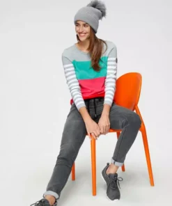 KangaROOS Rundhalspullover in modischer Streifenoptik Beere-rosa, Marine-rot-hellgrau, Hellgrau-türkis-pink, Wollweiß-rosa-dunkelgrün -KangaROOS Verkaufsladen 3fc89aa5 d1ba 5fbd 93fa 7e1108502edf