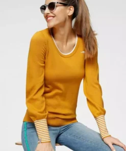 KangaROOS Rundhalspullover Marine-wei&szlig;, Gelb-wei&szlig;