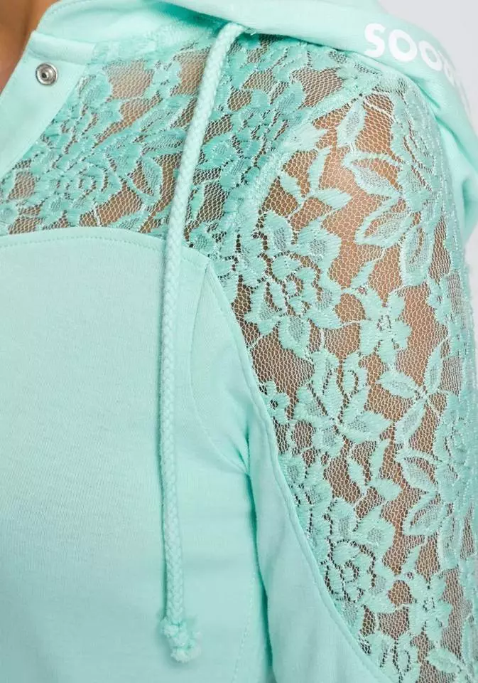 KangaROOS Kapuzenshirt mit Spitzendetail Türkis, Offwhite, Altrosa, Schwarz 4 KangaROOS Kapuzenshirt mit Spitzendetail Türkis, Offwhite, Altrosa, Schwarz – Bild 4