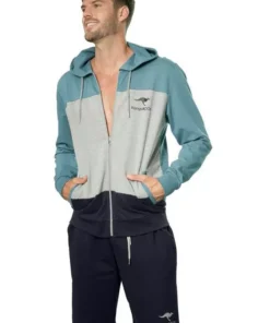 KangaROOS Kapuzensweatjacke im Colourblock Design Grau-meliert-weiß-navy, Petrol-grau-meliert-navy