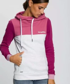 KangaROOS Kapuzensweatshirt mit modischer Kombination aus Color-Blocking und Streifen Beere-rose, Marine-nachtblau, Schwarz-weiß-hellgrau-meliert