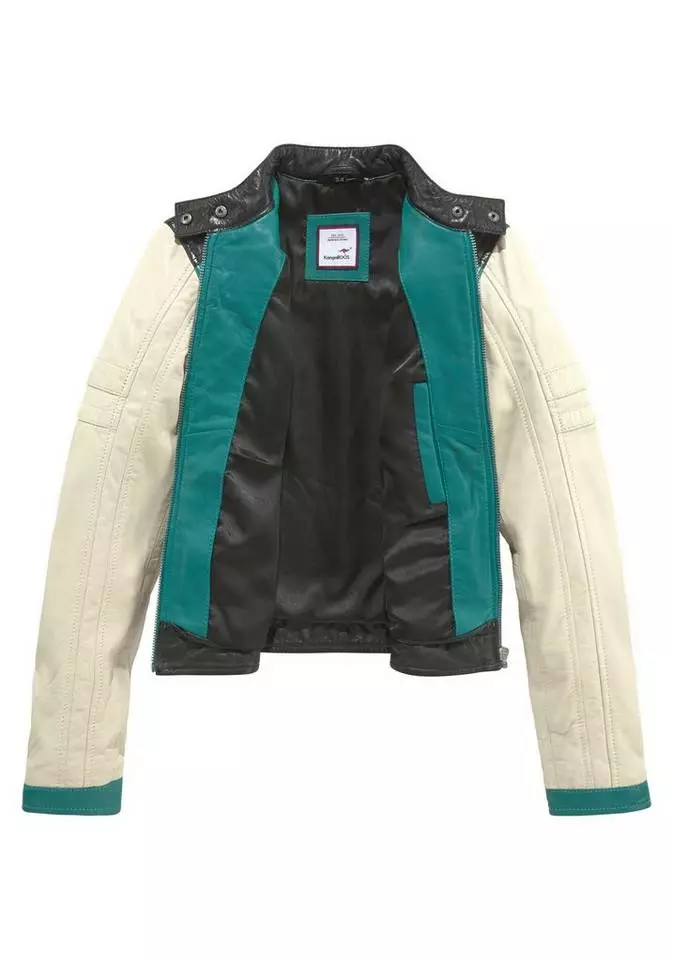 KangaROOS Lederjacke mit farbigen Streifendetails Schwarz-rot, Grün-offwhite 7 KangaROOS Lederjacke mit farbigen Streifendetails Schwarz-rot, Grün-offwhite – Bild 7