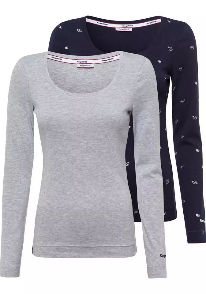 KangaROOS Langarmshirt (Packung, 2er-Pack) im Doppelpack 1x uni + 1x bedruckt - NEUE KOLLEKTION Weiß-schwarz, Marine-hellgrau-meliert 6 KangaROOS Langarmshirt (Packung, 2er-Pack) im Doppelpack 1x uni + 1x bedruckt - NEUE KOLLEKTION Weiß-schwarz, Marine-hellgrau-meliert – Bild 6