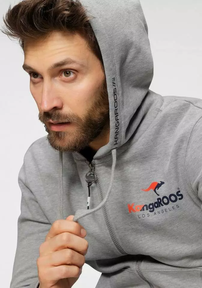 KangaROOS Kapuzensweatshirt mit Logobrustprint Grau-meliert, Schwarz 3 KangaROOS Kapuzensweatshirt mit Logobrustprint Grau-meliert, Schwarz – Bild 3