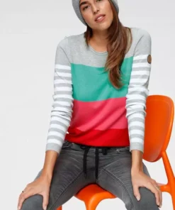 KangaROOS Rundhalspullover in modischer Streifenoptik Beere-rosa, Marine-rot-hellgrau, Hellgrau-türkis-pink, Wollweiß-rosa-dunkelgrün -KangaROOS Verkaufsladen 53dcea31 ec04 5f38 99aa f8ce3f2cf917