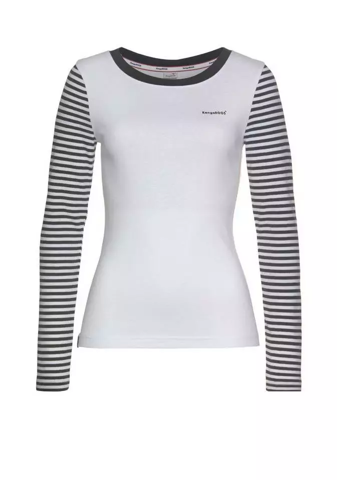 KangaROOS Langarmshirt im modischem Uni-Streifen-Mix Weiß-schwarz-gestreift, Marine-weiß 5 KangaROOS Langarmshirt im modischem Uni-Streifen-Mix Weiß-schwarz-gestreift, Marine-weiß – Bild 5