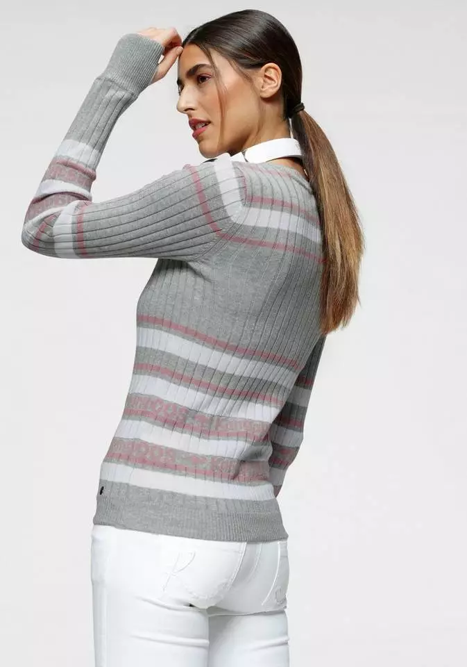 KangaROOS Rundhalspullover im stilvollem Streifen-Design Hellgrau-weiß-rosa, Rot-marine-weiß 2 KangaROOS Rundhalspullover im stilvollem Streifen-Design Hellgrau-weiß-rosa, Rot-marine-weiß – Bild 2