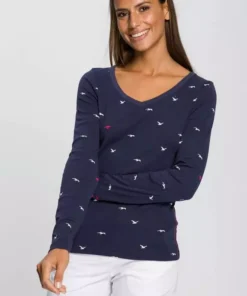 KangaROOS Langarmshirt mit hanseatischem Alloverdruck - NEUE KOLLEKTION Rosa-meliert, Marine