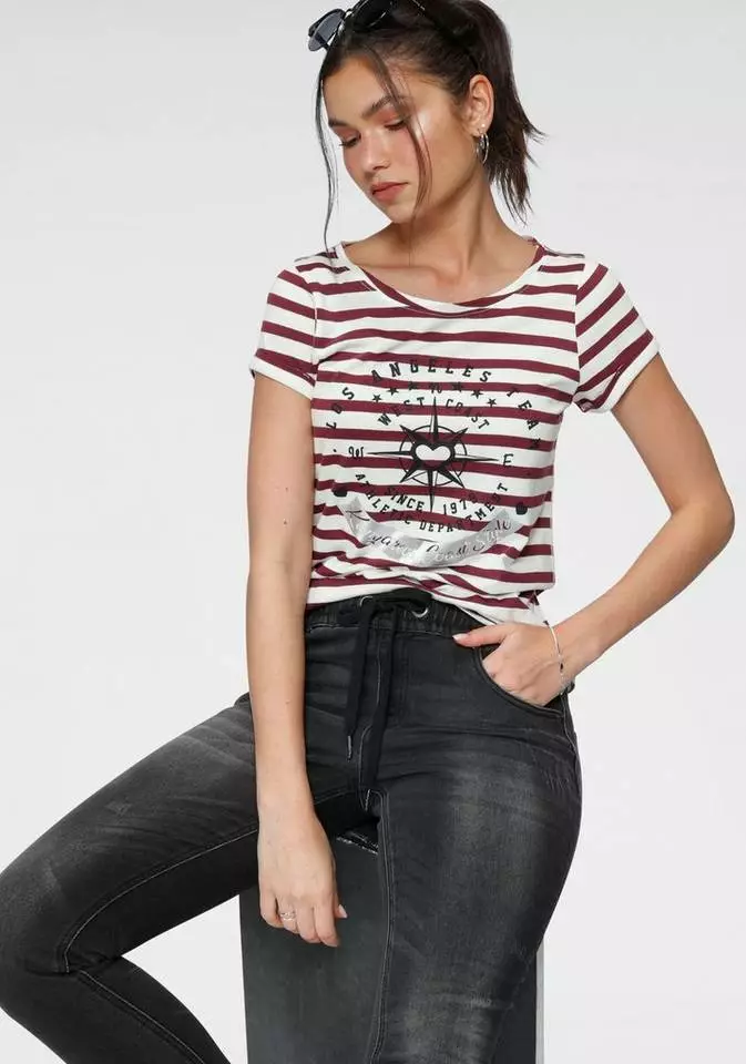 KangaROOS T-Shirt mit großem Metallic-Print vorne Marine-weiß-gestreift, Grau-weiß-gestreift, Bordeaux-weiß-gestreift 1 KangaROOS T-Shirt mit großem Metallic-Print vorne Marine-weiß-gestreift, Grau-weiß-gestreift, Bordeaux-weiß-gestreift