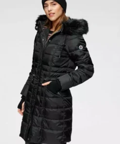 KangaROOS Steppjacke mit kuscheligem, abnehmbarem Fellimitat-Kragen an der Kapuze Graublau, Grün, Schwarz, Rosa