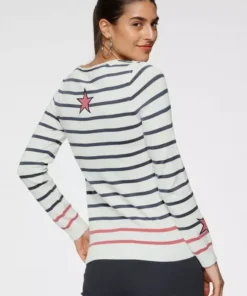 KangaROOS Streifenpullover mit kontrastfarbigen, aufgenähten Sternen Schwarz-grau-wollwei&szlig;-gestreift, Blau-wei&szlig;-rosa-gestreift, Wollwei&szlig;-blau-hellpink-gestreift -KangaROOS Verkaufsladen 6a29935e f390 5021 bc84 99e75afaceb0