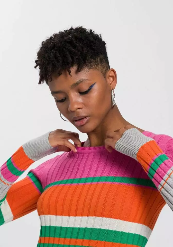 KangaROOS Rundhalspullover im sportivem Streifen-Design Bunt-lila, Weiß-marine-rot-gestreift, Wollweiß-rosa, Pink-orange-grün 3 KangaROOS Rundhalspullover im sportivem Streifen-Design Bunt-lila, Weiß-marine-rot-gestreift, Wollweiß-rosa, Pink-orange-grün – Bild 3