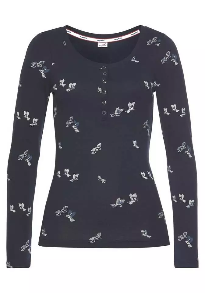 KangaROOS Langarmshirt mit modischem Vögel-Allover-Druck und Knopfleiste Weiß, Marine 5 KangaROOS Langarmshirt mit modischem Vögel-Allover-Druck und Knopfleiste Weiß, Marine – Bild 5