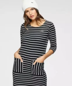 KangaROOS Sweatkleid im maritimen Streifenmuster Schwarz-wollweiß, Weiß-marine-gestreift