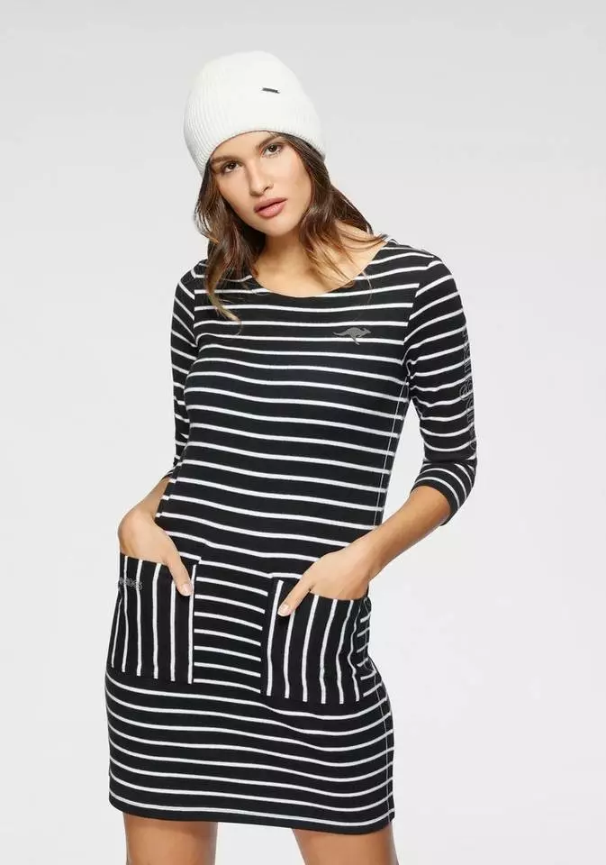 KangaROOS Sweatkleid im maritimen Streifenmuster Schwarz-wollweiß, Weiß-marine-gestreift 1 KangaROOS Sweatkleid im maritimen Streifenmuster Schwarz-wollweiß, Weiß-marine-gestreift