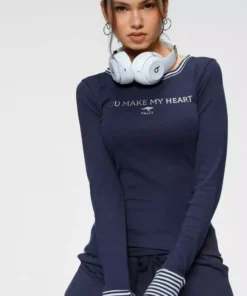 KangaROOS Langarmshirt mit gekrempeltem Ärmelsaum Marine-weiß, Bordeaux-weiß