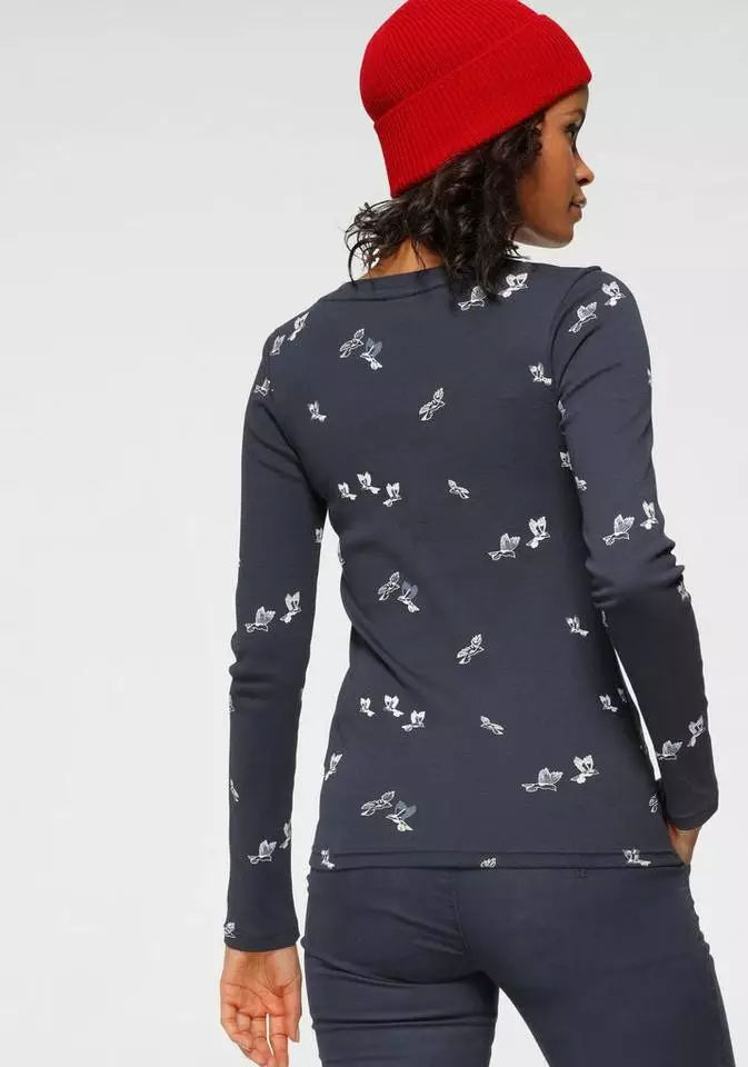 KangaROOS Langarmshirt mit modischem Vögel-Allover-Druck und Knopfleiste Weiß, Marine 2 KangaROOS Langarmshirt mit modischem Vögel-Allover-Druck und Knopfleiste Weiß, Marine – Bild 2