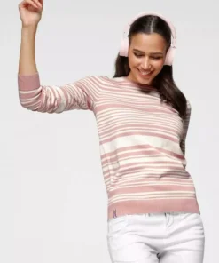 KangaROOS Rundhalspullover mit minimalistischer Rollkante und modischen Streifen-Design - NEUE KOLLEKTION Rosa-wei&szlig;, Grau-wei&szlig;