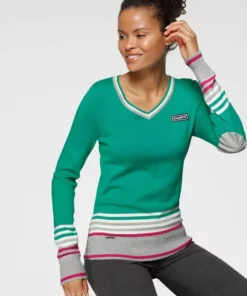 KangaROOS V-Ausschnitt-Pullover im tollen Streifen-Farb-Mix Marine-rot, Grau-meliert-pink, Hummer-mint-wollweiß-blau-gestreift, Grün-hellgrau-wollweiß-gestreift