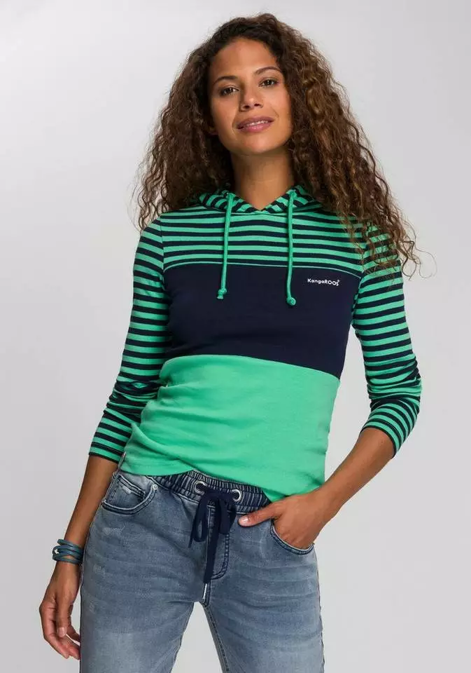 KangaROOS Kapuzenshirt in verspielter Ringel-Optik mit Colorblocking Design Schwarz-weiß-hellgrau, Weiß-marine-rauchblau, Coral-hellgrau-gestreift, Grün-marine-gestreift 8 KangaROOS Kapuzenshirt in verspielter Ringel-Optik mit Colorblocking Design Schwarz-weiß-hellgrau, Weiß-marine-rauchblau, Coral-hellgrau-gestreift, Grün-marine-gestreift – Bild 8