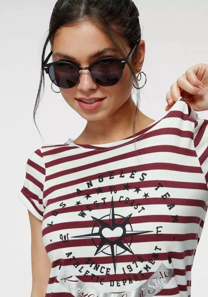 KangaROOS T-Shirt mit großem Metallic-Print vorne Marine-weiß-gestreift, Grau-weiß-gestreift, Bordeaux-weiß-gestreift 3 KangaROOS T-Shirt mit großem Metallic-Print vorne Marine-weiß-gestreift, Grau-weiß-gestreift, Bordeaux-weiß-gestreift – Bild 3