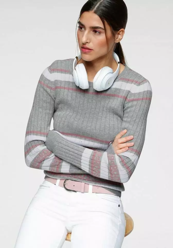 KangaROOS Rundhalspullover im stilvollem Streifen-Design Hellgrau-weiß-rosa, Rot-marine-weiß 7 KangaROOS Rundhalspullover im stilvollem Streifen-Design Hellgrau-weiß-rosa, Rot-marine-weiß – Bild 7