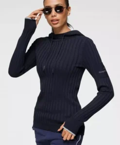 KangaROOS Strickpullover mit kontrastfarbener Kapuzeninnenseite und Logodruck auf dem Arm - NEUE KOLLEKTION Rot-pink, Marine-hellgrau-meliert