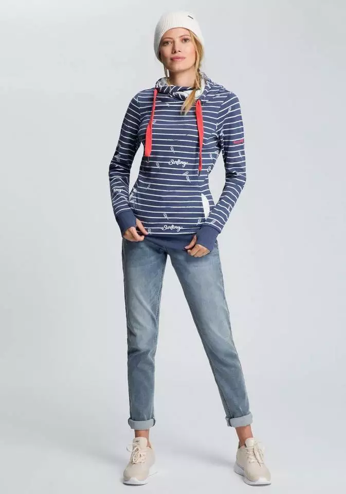 KangaROOS Hoodie in Langform mit überlappender Kapuze Ecru-meliert-mittelblau, Blau-meliert-weiß, Koralle-meliert, Schwarz 4 KangaROOS Hoodie in Langform mit überlappender Kapuze Ecru-meliert-mittelblau, Blau-meliert-weiß, Koralle-meliert, Schwarz – Bild 4