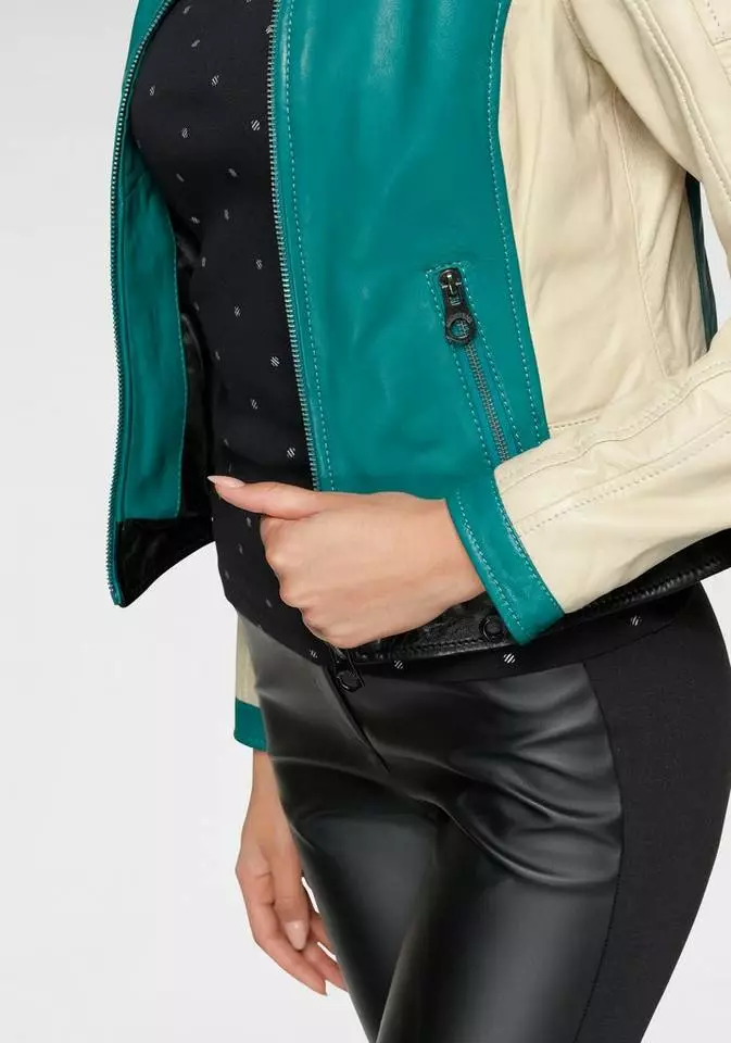 KangaROOS Lederjacke mit farbigen Streifendetails Schwarz-rot, Grün-offwhite 4 KangaROOS Lederjacke mit farbigen Streifendetails Schwarz-rot, Grün-offwhite – Bild 4