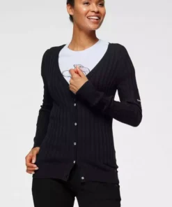 KangaROOS Strickjacke in breit geripptem Feinstrick unf Markennamen auf dem Arm - NEUE KOLLEKTION Marine, Schwarz, Rosa