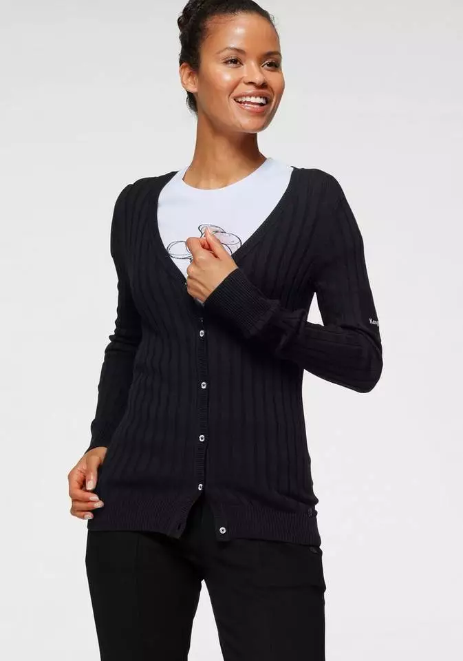 KangaROOS Strickjacke in breit geripptem Feinstrick unf Markennamen auf dem Arm - NEUE KOLLEKTION Marine, Schwarz, Rosa 1 KangaROOS Strickjacke in breit geripptem Feinstrick unf Markennamen auf dem Arm - NEUE KOLLEKTION Marine, Schwarz, Rosa