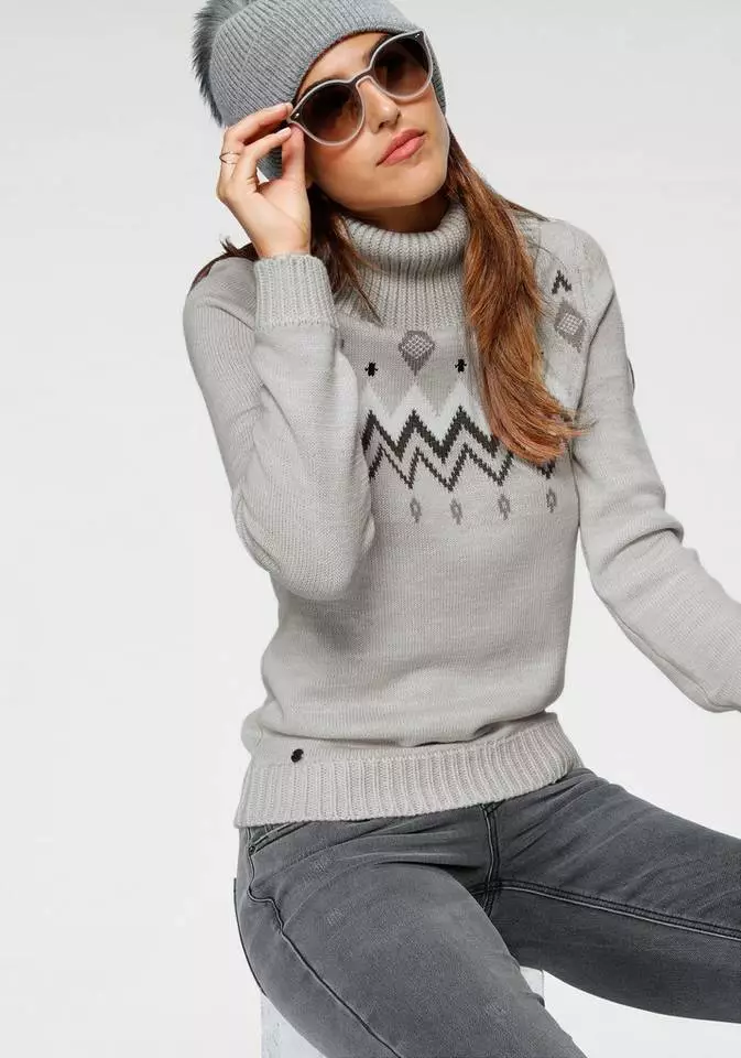 KangaROOS Norwegerpullover mit großem Rollkragen Hellgrau-meliert, Rosa-meliert 1 KangaROOS Norwegerpullover mit großem Rollkragen Hellgrau-meliert, Rosa-meliert