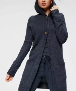 KangaROOS Kapuzenstrickjacke mit aufgesetzten Taschen und breiten Rippbündchen Marine-meliert, Rosa-meliert, Schwarz, Beige-meliert