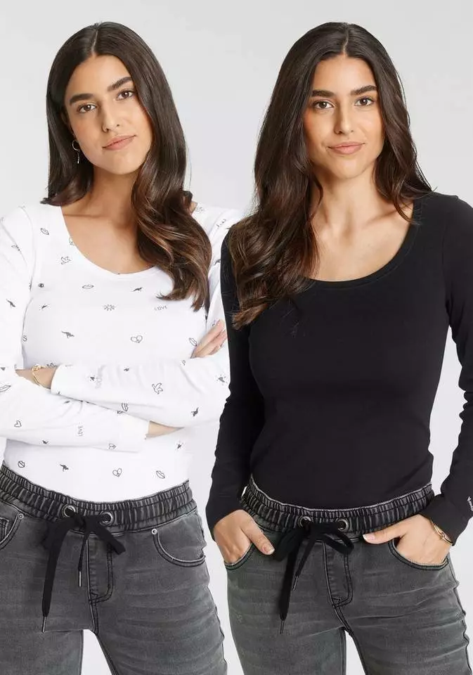 KangaROOS Langarmshirt (Packung, 2er-Pack) im Doppelpack 1x uni + 1x bedruckt - NEUE KOLLEKTION Weiß-schwarz, Marine-hellgrau-meliert 16 KangaROOS Langarmshirt (Packung, 2er-Pack) im Doppelpack 1x uni + 1x bedruckt - NEUE KOLLEKTION Weiß-schwarz, Marine-hellgrau-meliert – Bild 16