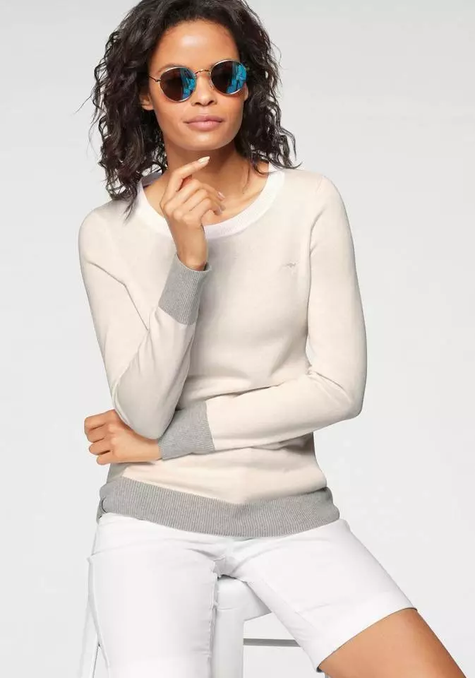 KangaROOS Rundhalspullover mit Knopfleiste hinten und Konstrast-Bündchen - NEUE KOLLEKTION Beige-hellgrau, Mint-weiß 1 KangaROOS Rundhalspullover mit Knopfleiste hinten und Konstrast-Bündchen - NEUE KOLLEKTION Beige-hellgrau, Mint-weiß