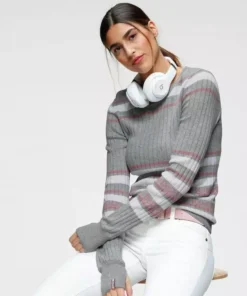 KangaROOS Rundhalspullover im stilvollem Streifen-Design Hellgrau-wei&szlig;-rosa, Rot-marine-wei&szlig;