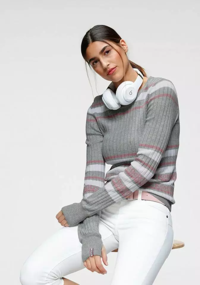 KangaROOS Rundhalspullover im stilvollem Streifen-Design Hellgrau-weiß-rosa, Rot-marine-weiß 1 KangaROOS Rundhalspullover im stilvollem Streifen-Design Hellgrau-weiß-rosa, Rot-marine-weiß