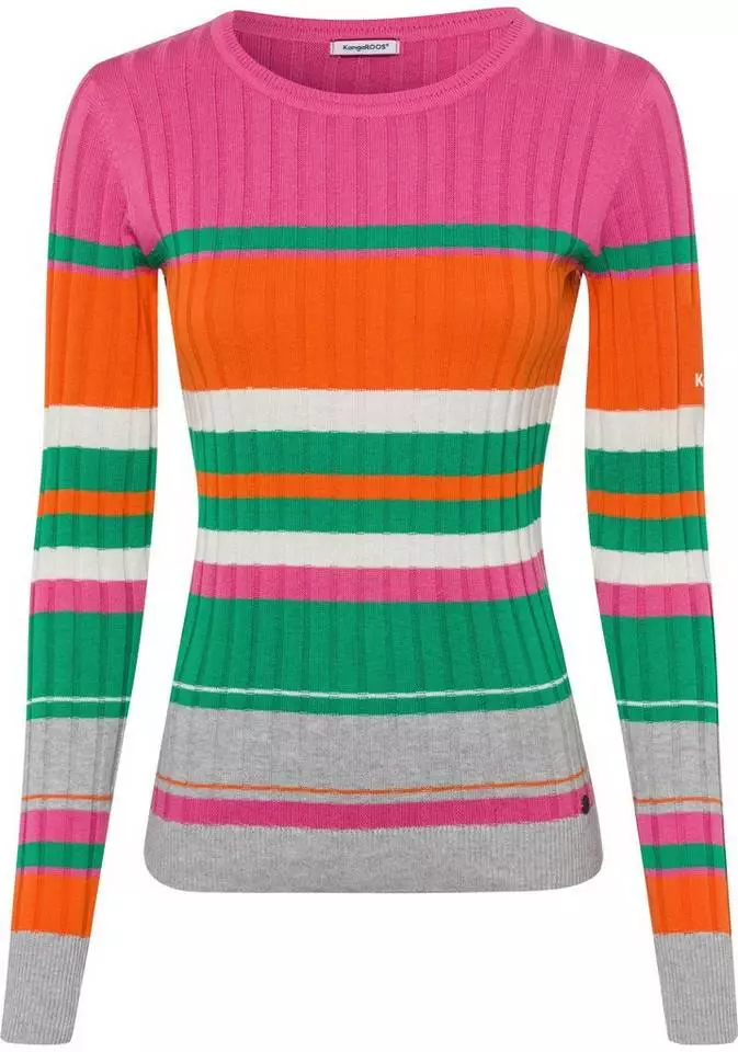 KangaROOS Rundhalspullover im sportivem Streifen-Design Bunt-lila, Weiß-marine-rot-gestreift, Wollweiß-rosa, Pink-orange-grün 4 KangaROOS Rundhalspullover im sportivem Streifen-Design Bunt-lila, Weiß-marine-rot-gestreift, Wollweiß-rosa, Pink-orange-grün – Bild 4