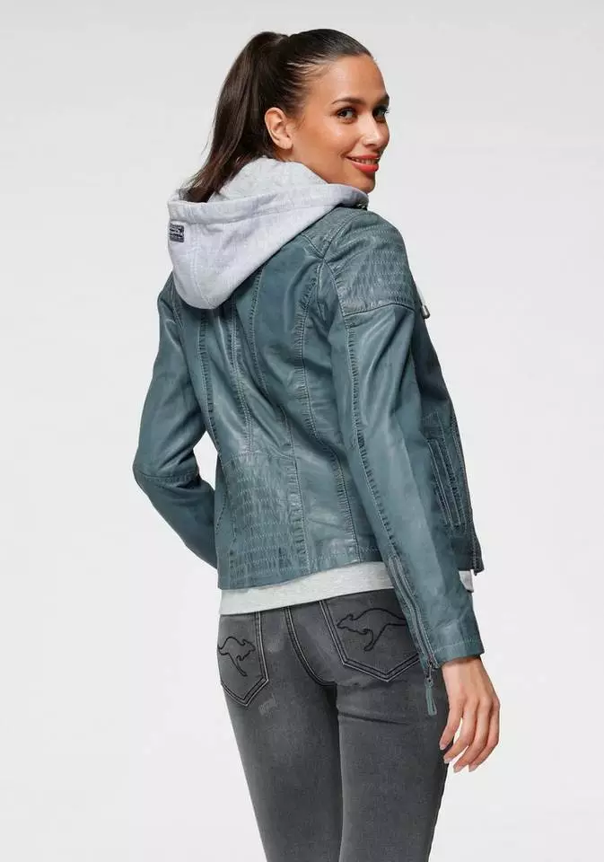 KangaROOS Lederjacke mit Kapuze aus Shirt-Ware Graublau-washed, Schwarz-washed, Stone-washed 2 KangaROOS Lederjacke mit Kapuze aus Shirt-Ware Graublau-washed, Schwarz-washed, Stone-washed – Bild 2