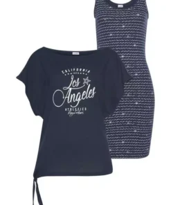 KangaROOS Jerseykleid (2-tlg) im Set mit oversize Shirt zum Knoten - NEUE KOLLEKTION Graublau-weiß, Marine-weiß, Schwarz