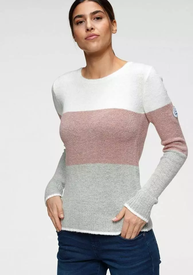 KangaROOS Rundhalspullover aus Loop-Garn im besonderen Blockstreifen 1 KangaROOS Rundhalspullover aus Loop-Garn im besonderen Blockstreifen