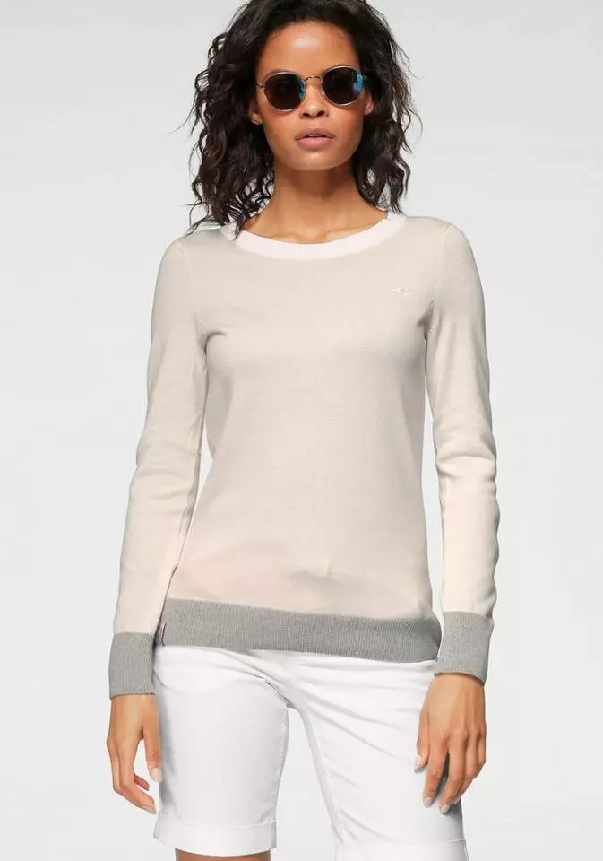 KangaROOS Rundhalspullover mit Knopfleiste hinten und Konstrast-Bündchen - NEUE KOLLEKTION Beige-hellgrau, Mint-weiß 2 KangaROOS Rundhalspullover mit Knopfleiste hinten und Konstrast-Bündchen - NEUE KOLLEKTION Beige-hellgrau, Mint-weiß – Bild 2