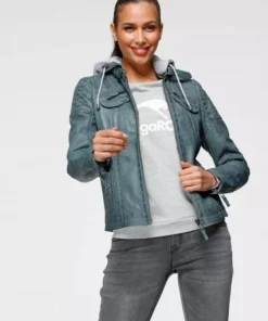 KangaROOS Lederjacke mit Kapuze aus Shirt-Ware Graublau-washed, Schwarz-washed, Stone-washed