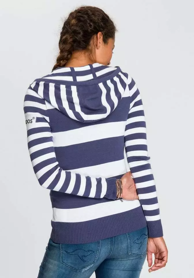 KangaROOS Kapuzenstrickjacke in trendigem Streifendesign Schwarz-weiß, Marine-reinweiß 2 KangaROOS Kapuzenstrickjacke in trendigem Streifendesign Schwarz-weiß, Marine-reinweiß – Bild 2