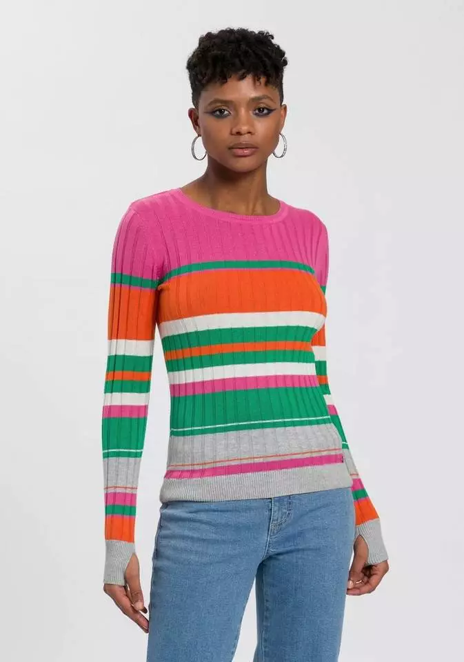 KangaROOS Rundhalspullover im sportivem Streifen-Design Bunt-lila, Weiß-marine-rot-gestreift, Wollweiß-rosa, Pink-orange-grün 1 KangaROOS Rundhalspullover im sportivem Streifen-Design Bunt-lila, Weiß-marine-rot-gestreift, Wollweiß-rosa, Pink-orange-grün