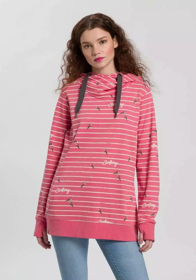 KangaROOS Hoodie in Langform mit überlappender Kapuze Ecru-meliert-mittelblau, Blau-meliert-weiß, Koralle-meliert, Schwarz 8 KangaROOS Hoodie in Langform mit überlappender Kapuze Ecru-meliert-mittelblau, Blau-meliert-weiß, Koralle-meliert, Schwarz – Bild 8