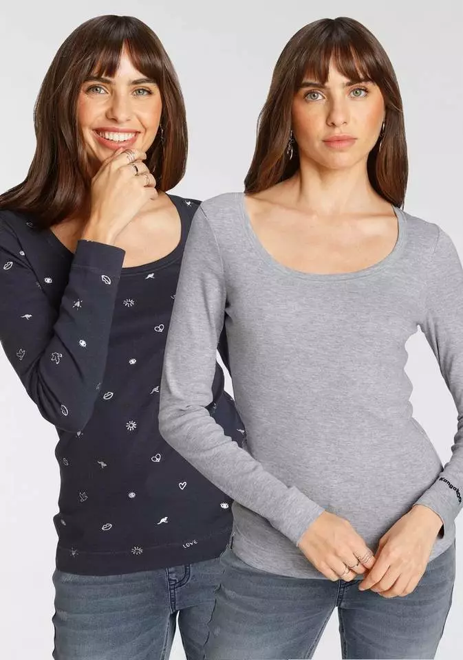 KangaROOS Langarmshirt (Packung, 2er-Pack) im Doppelpack 1x uni + 1x bedruckt - NEUE KOLLEKTION Weiß-schwarz, Marine-hellgrau-meliert 1 KangaROOS Langarmshirt (Packung, 2er-Pack) im Doppelpack 1x uni + 1x bedruckt - NEUE KOLLEKTION Weiß-schwarz, Marine-hellgrau-meliert